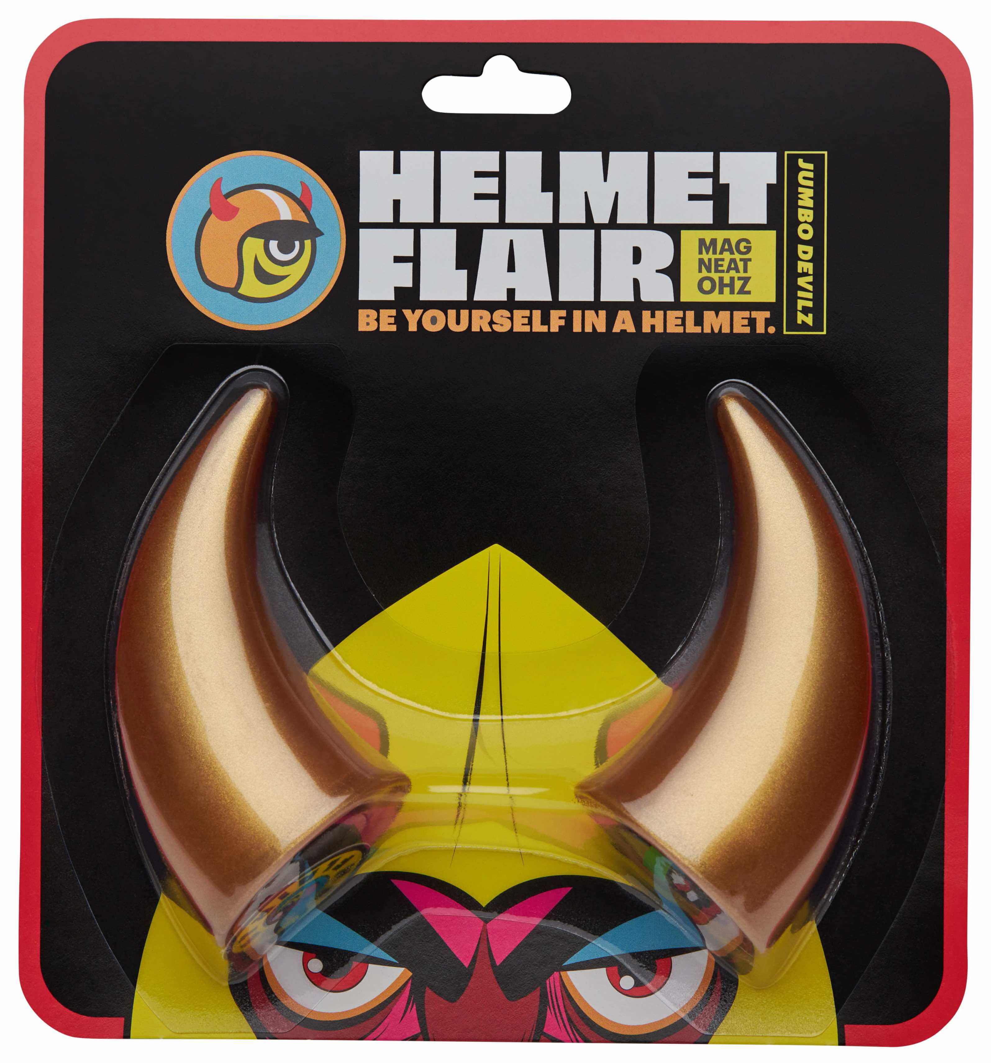 MagNeatOhz: Large Gold Devil Horns for Helmet in a packet