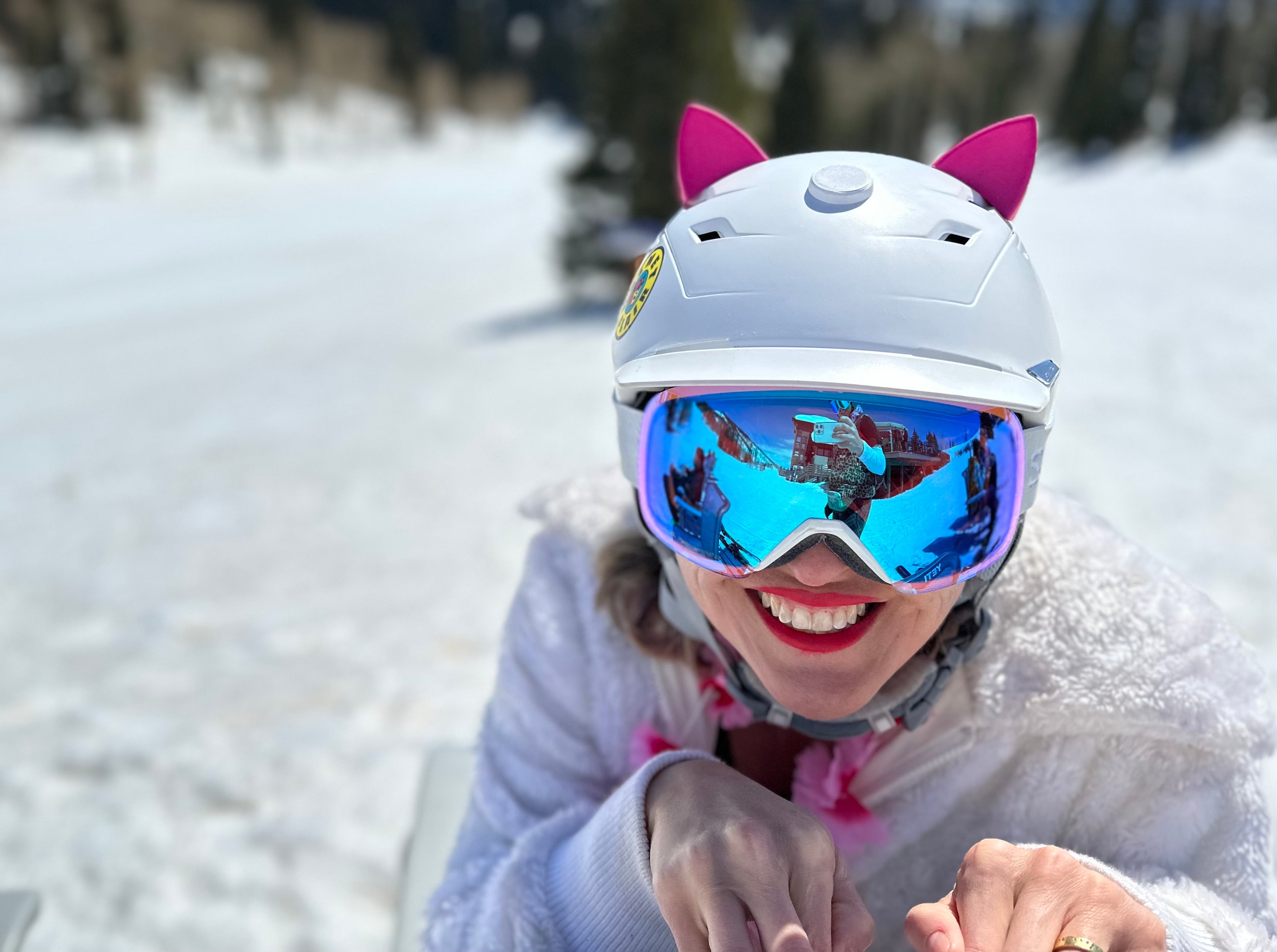 Purple cat ears for motorcycle helmet, ski helmet or bike helmet