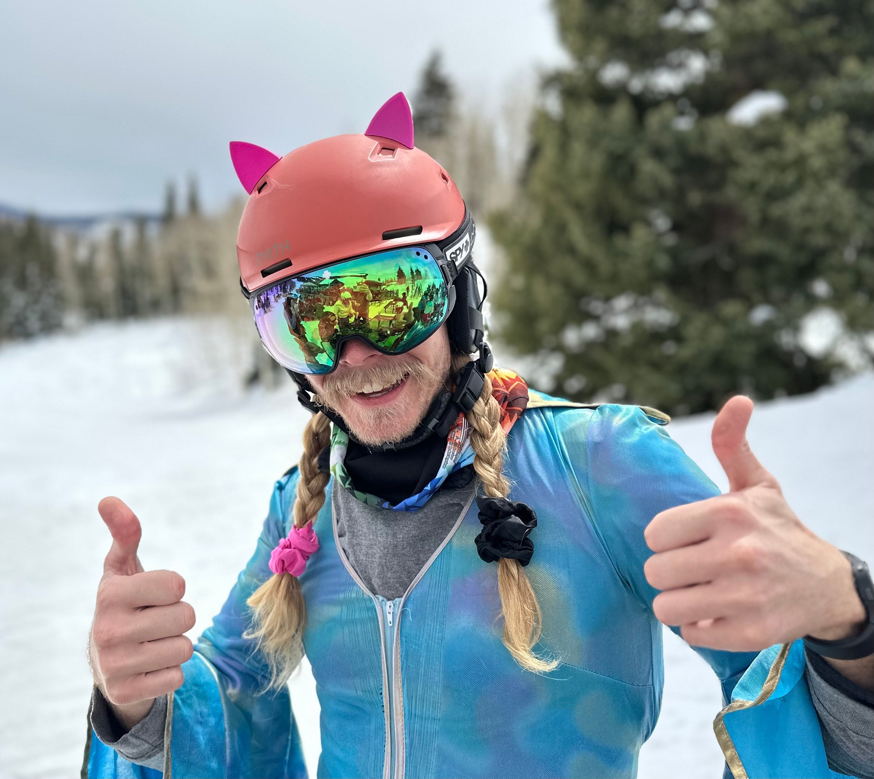 Purple cat ears for motorcycle helmet, ski helmet or bike helmet