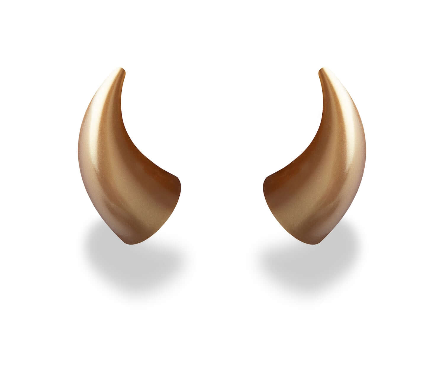 Large gold devil horns to mount on a helmet as an accessory