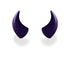 Large purple devil horns to mount on a helmet as an accessory