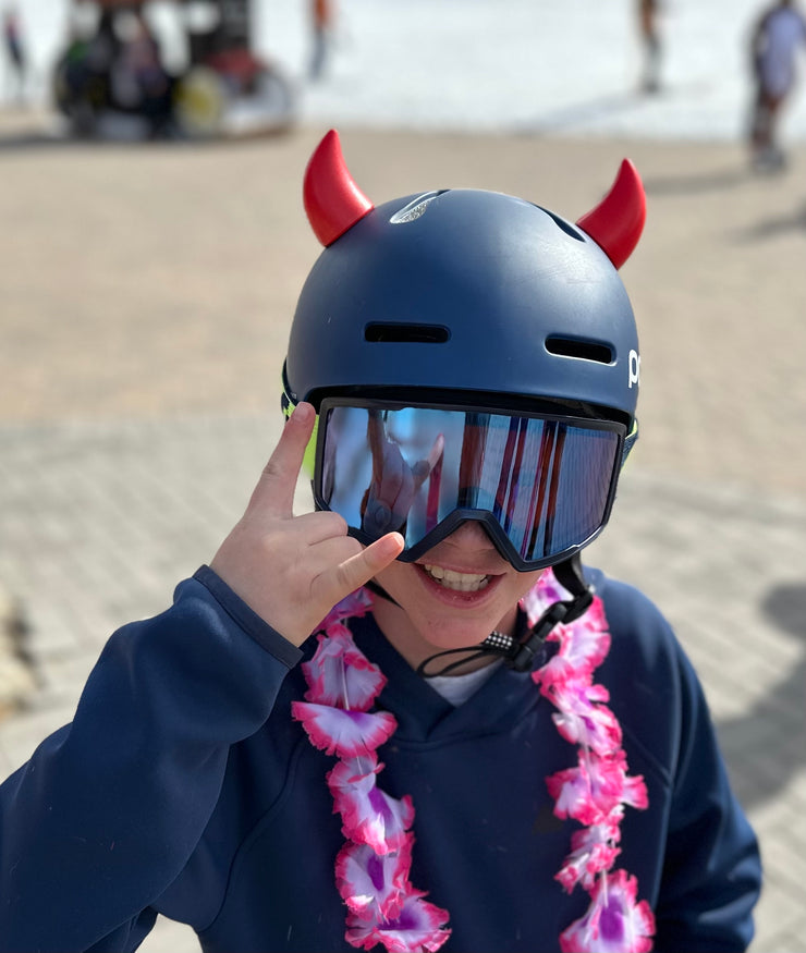 Red devil horns for motorcycle helmet, ski helmet or bike helmet