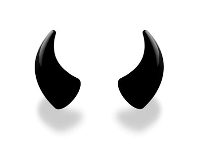 Large black devil horns to mount on a helmet