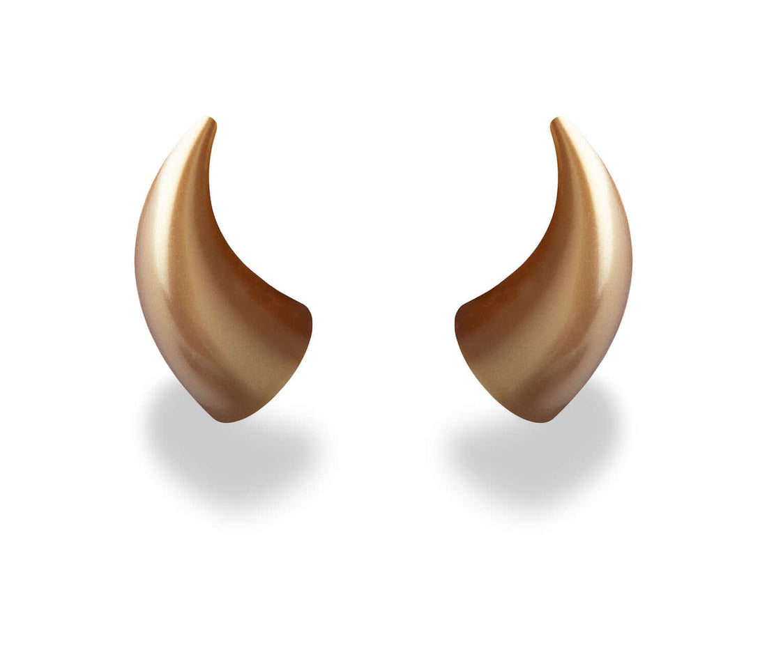 Large gold devil horns to mount on a helmet as an accessory