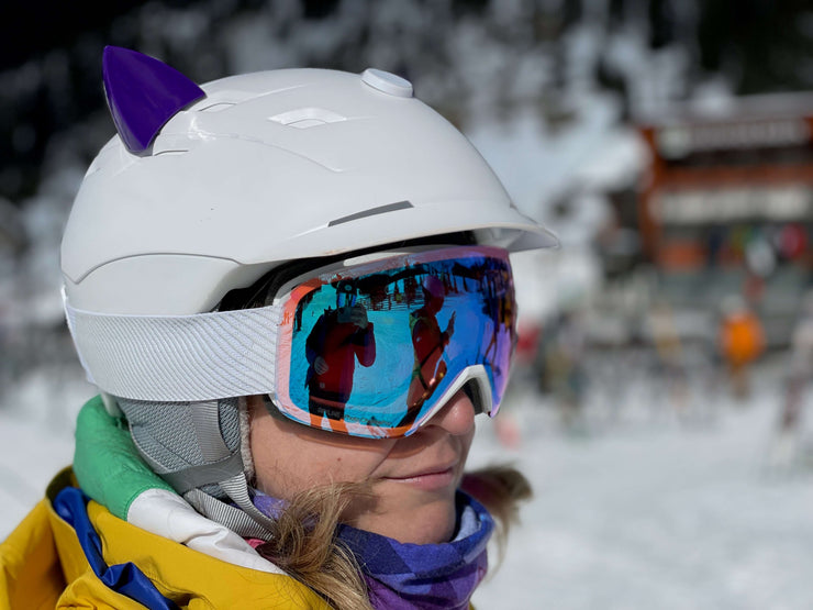 Purple cat ears for snowboarding helmet