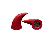 Large red devil horns to mount on a helmet as an accessory one laying down