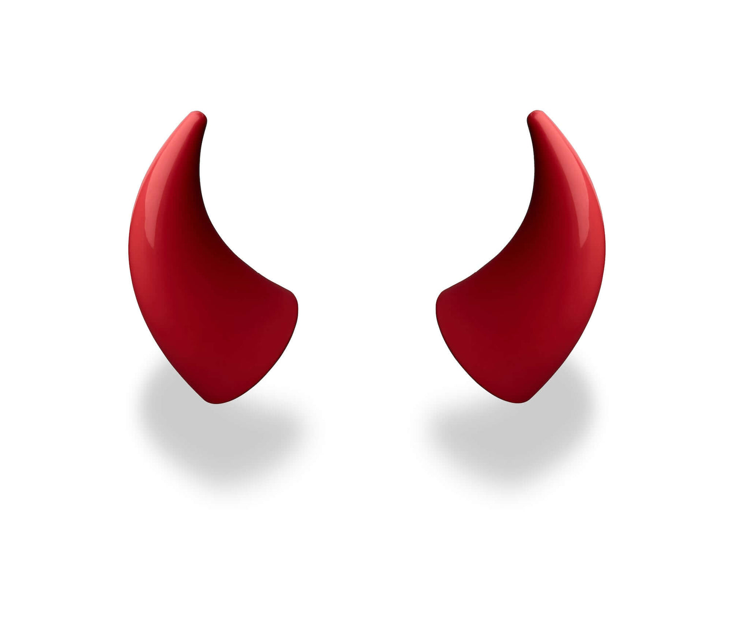 Large red devil horns to mount on a helmet as an accessory