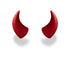 Large red devil horns to mount on a helmet as an accessory