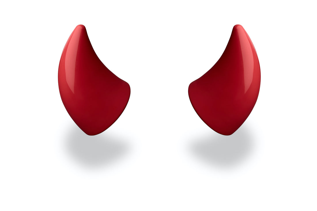 Small red devil horns for a helmet as an accessory