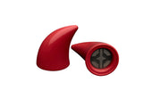 Small red devil horns for a helmet as an accessory with one laying down